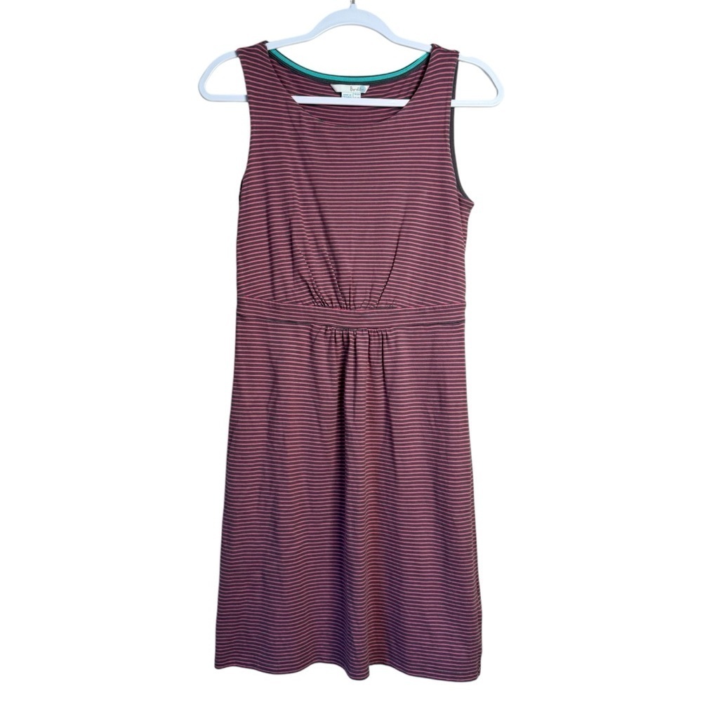 Boden Sleeveless Bateau Boat Neck Knit Sheath Dress Pink & Gray Stripe Sz 8R